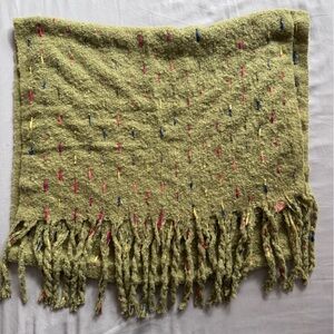 Powder UK Olive Green Fringed Scarf with Multicolor Details